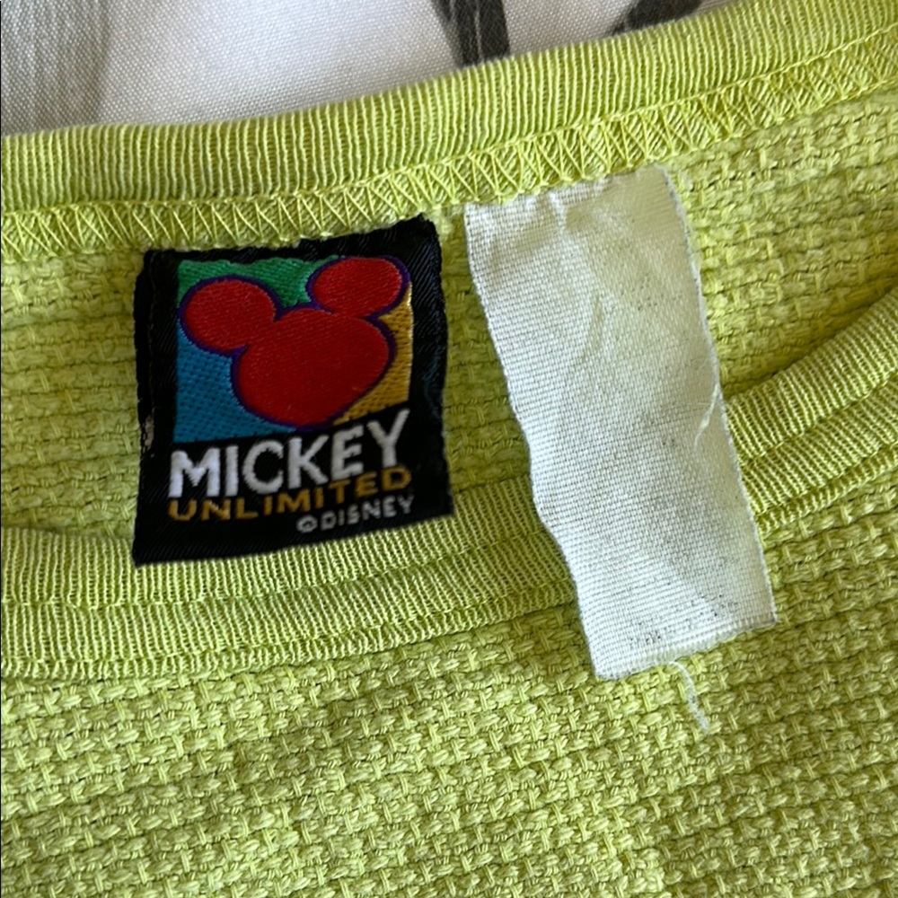 Vintage 80’s 90’s Mickey Mouse Lime Green & Blue Lightweight Sweatshirt - Picture 3 of 8